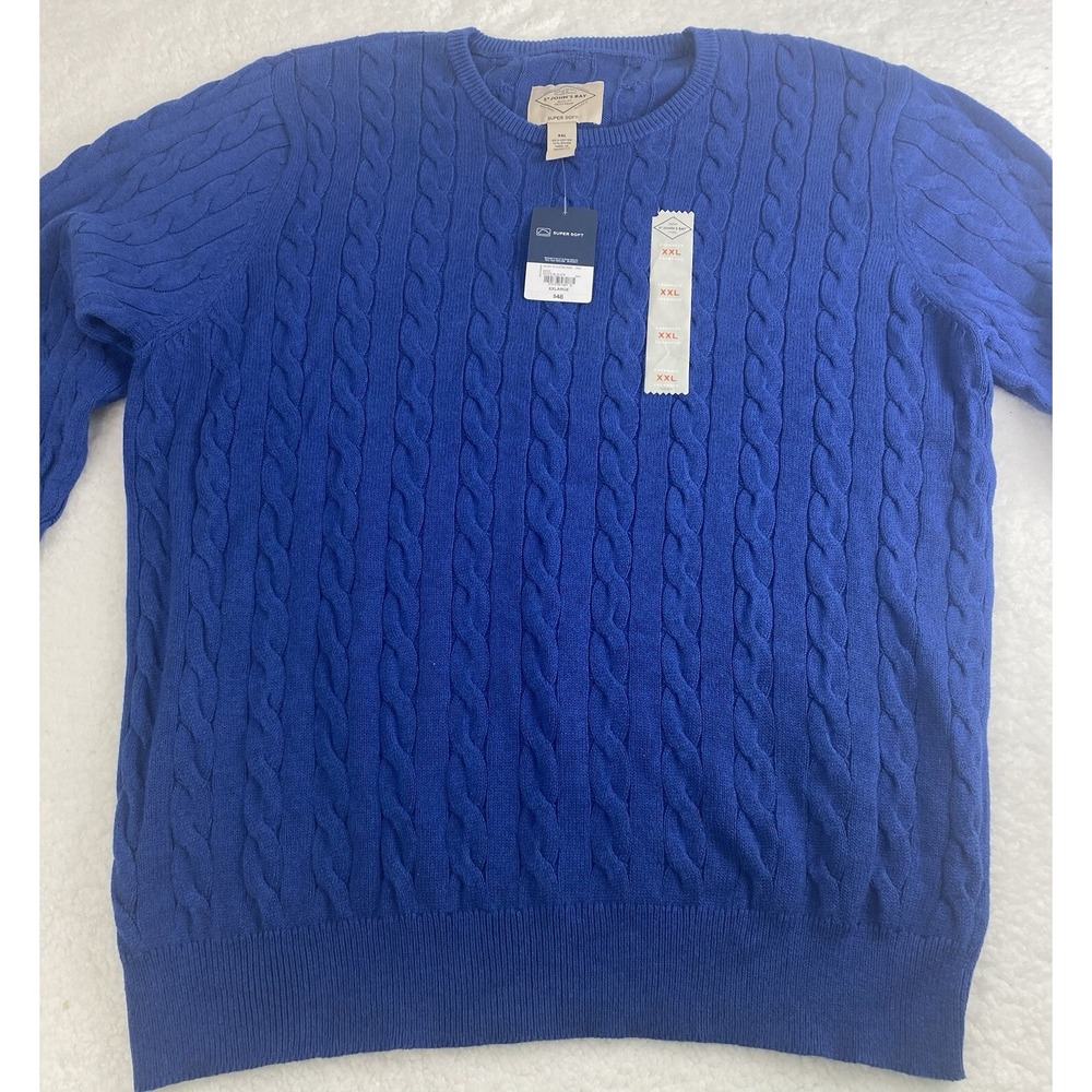 St Johns Bay Crew Neck Pullover Sweater Estate Blue SZ 2XL Super Soft New Tags